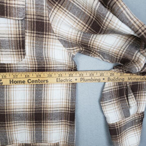 Pretty Little Thing Size 2 Stone Checked Plaid Oversized Button Up Beige Brown - Picture 8 of 10